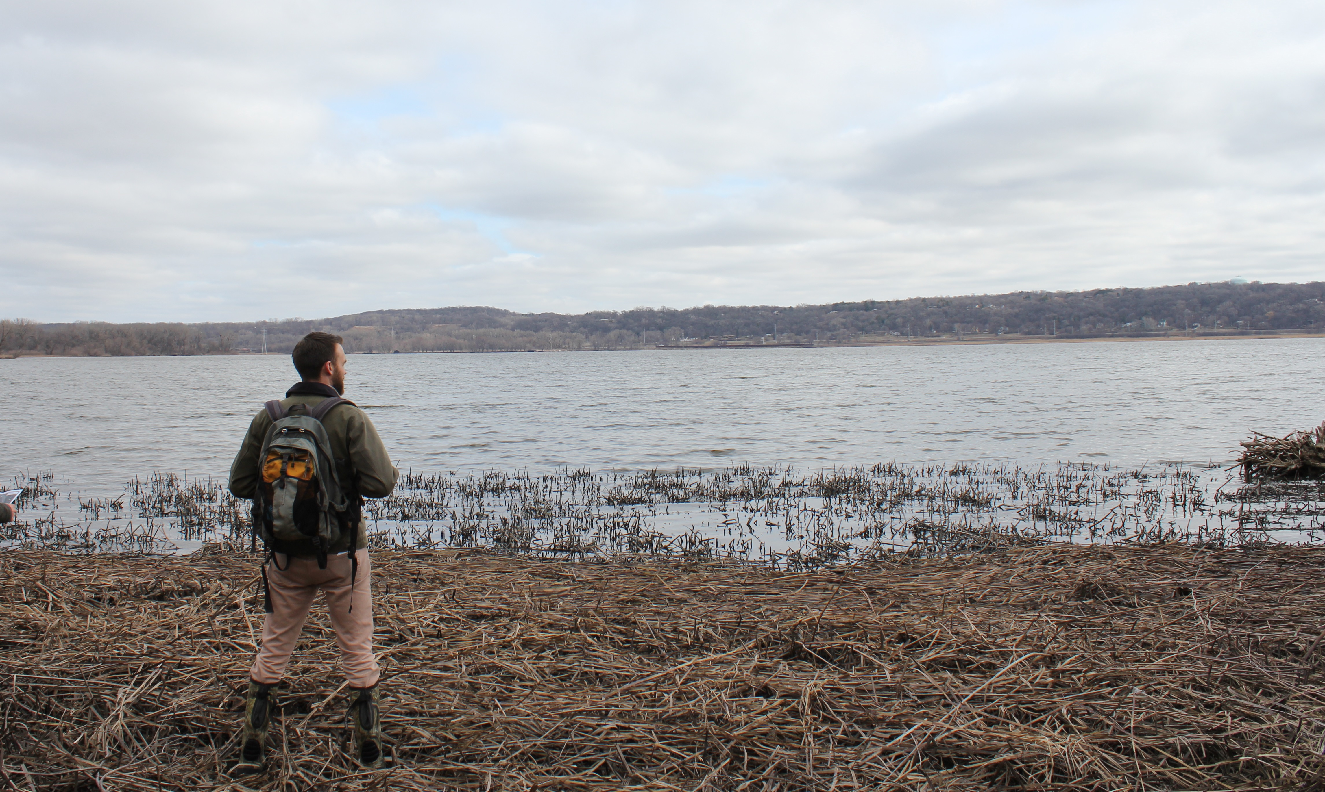 Man looks at Pigs Eye Lake